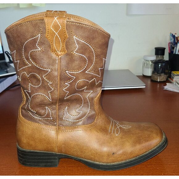 Wonder Nation Unisex Boy Girl Kids Cowboy Western Boots Sz 6 Brown Pull On - Picture 2 of 9